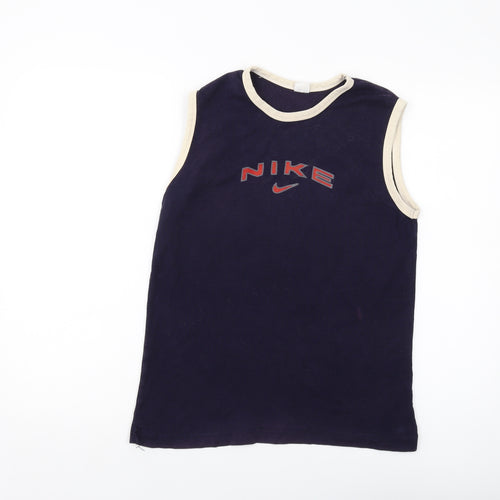 Nike Womens Blue Cotton Basic Tank Size L Round Neck - Vintage