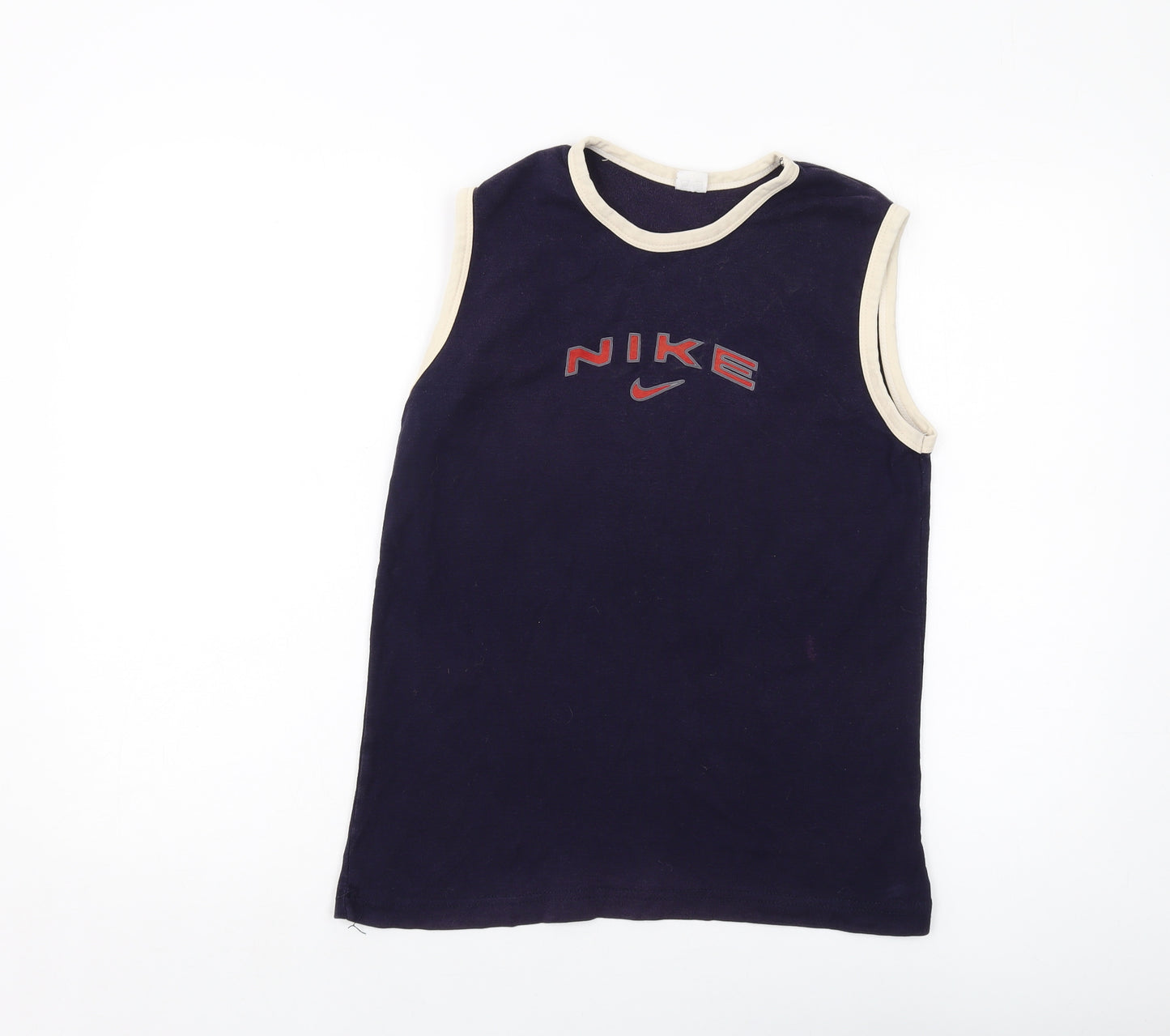 Nike Womens Blue Cotton Basic Tank Size L Round Neck - Vintage