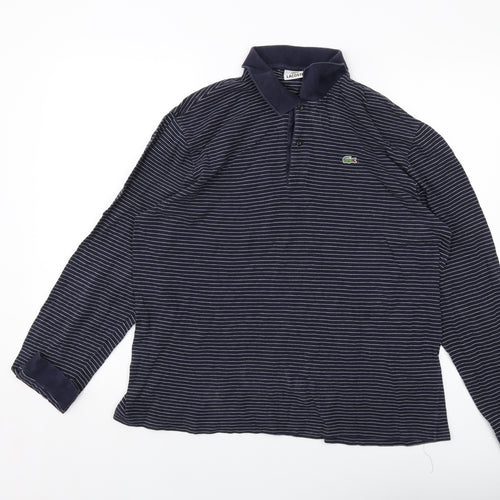 Lacoste Mens Blue Striped Cotton Polo Size XL Collared Button