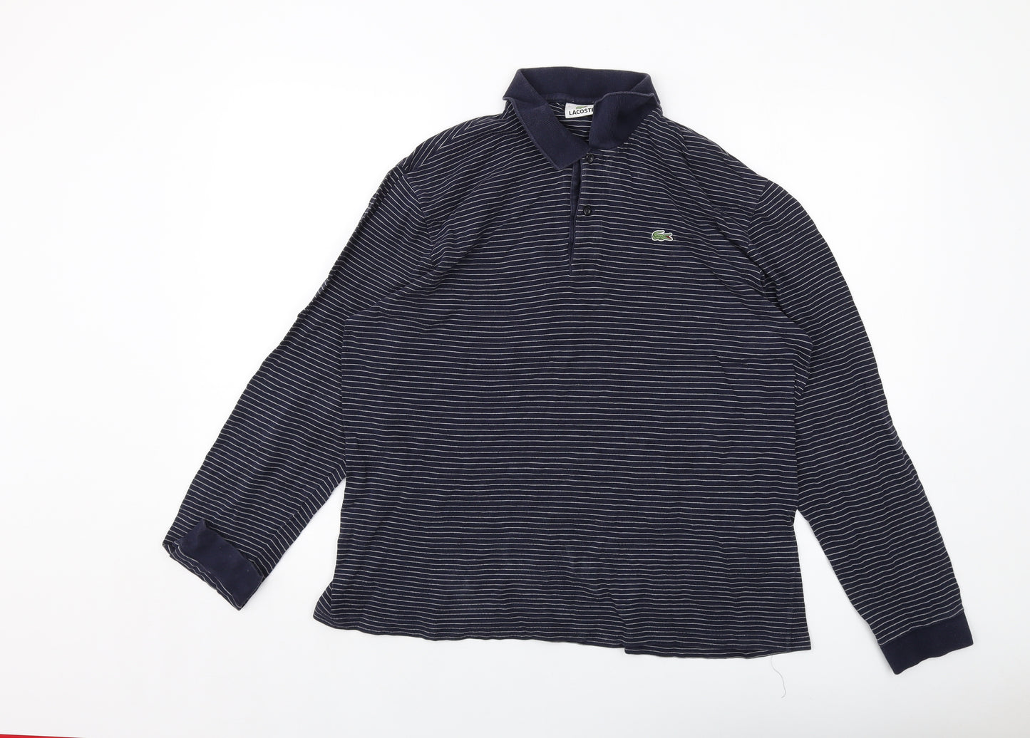 Lacoste Mens Blue Striped Cotton Polo Size XL Collared Button