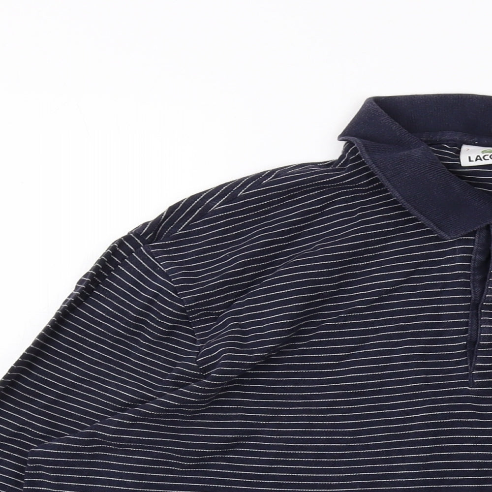Lacoste Mens Blue Striped Cotton Polo Size XL Collared Button