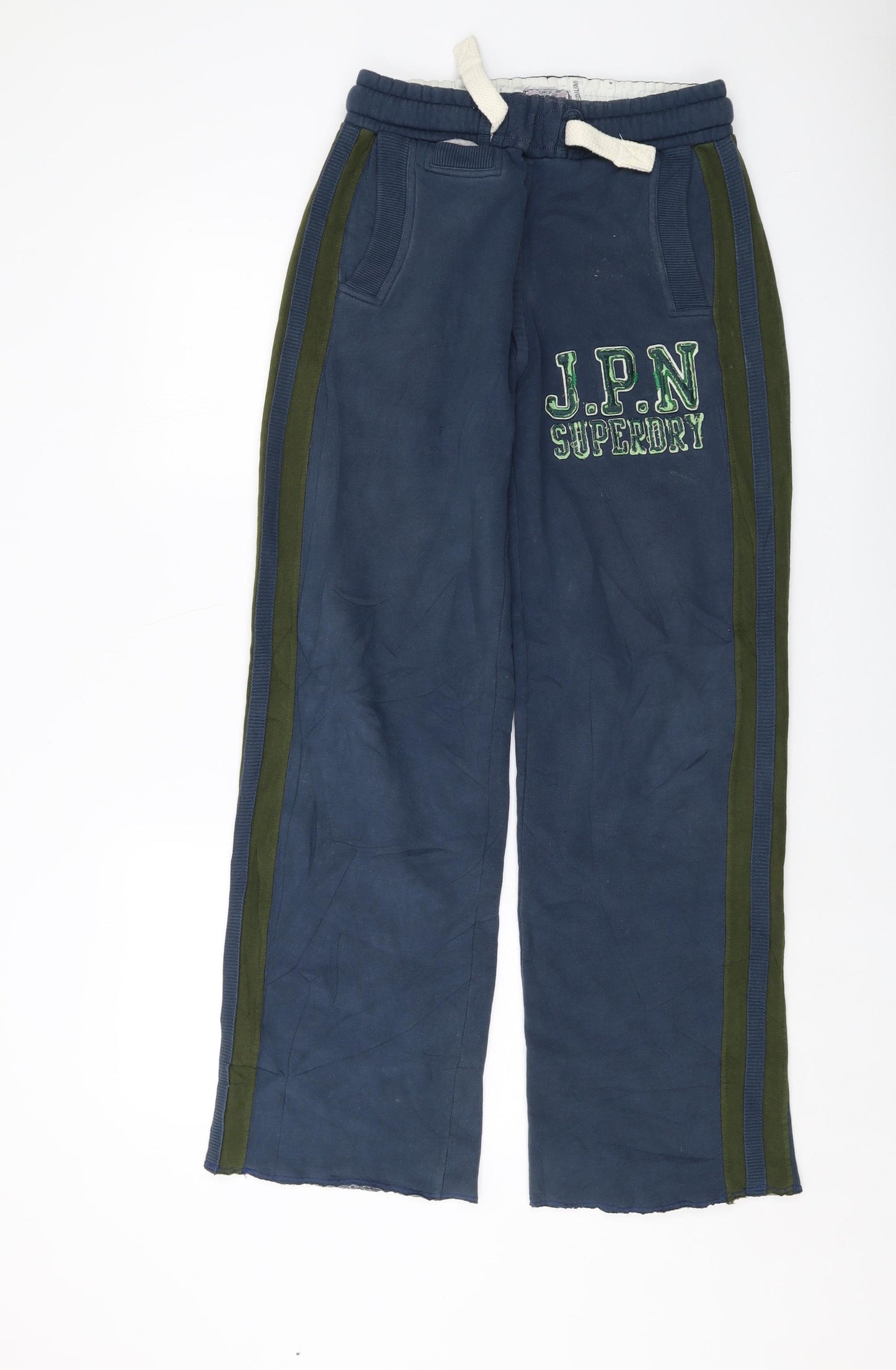 Superdry Mens Blue Cotton Trousers Size M L30 in Regular Drawstring