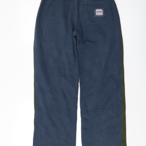 Superdry Mens Blue Cotton Trousers Size M L30 in Regular Drawstring