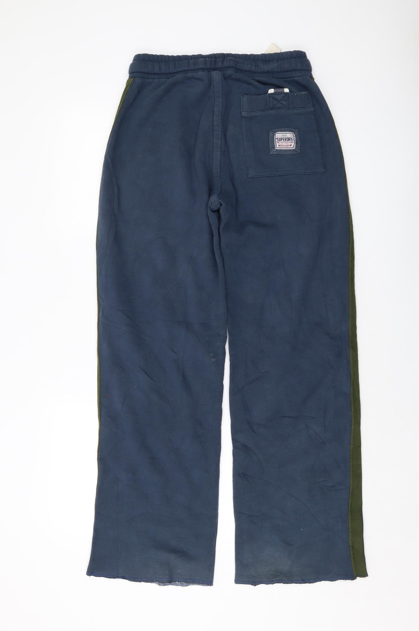 Superdry Mens Blue Cotton Trousers Size M L30 in Regular Drawstring