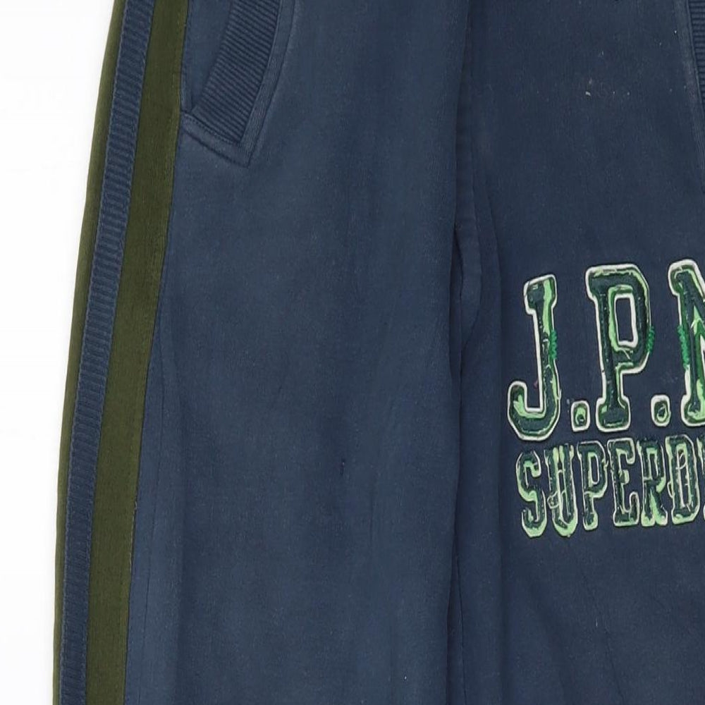 Superdry Mens Blue Cotton Trousers Size M L30 in Regular Drawstring