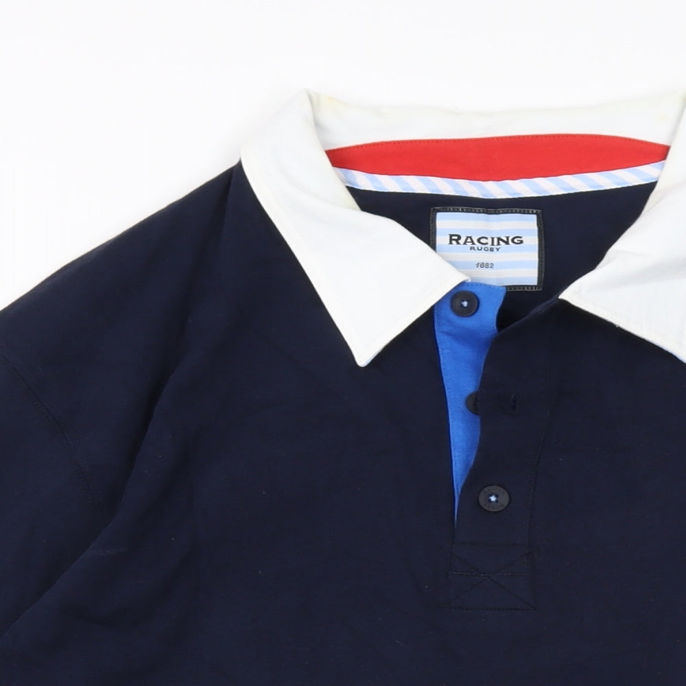Racing Rugby Mens Blue Cotton Polo Size 4XL Collared Pullover