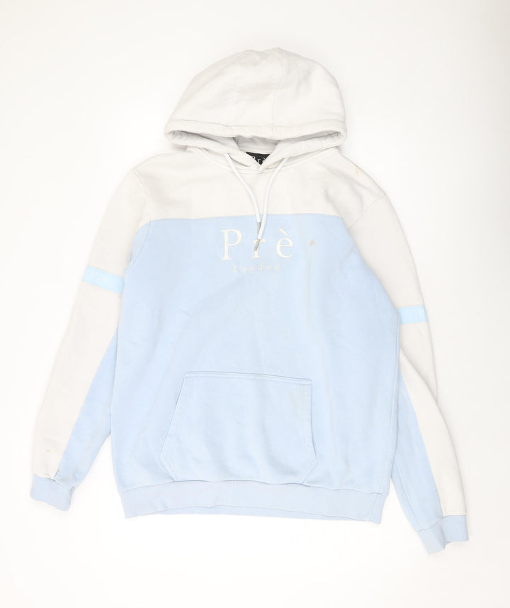 PRE London Mens Blue Cotton Pullover Hoodie Size L