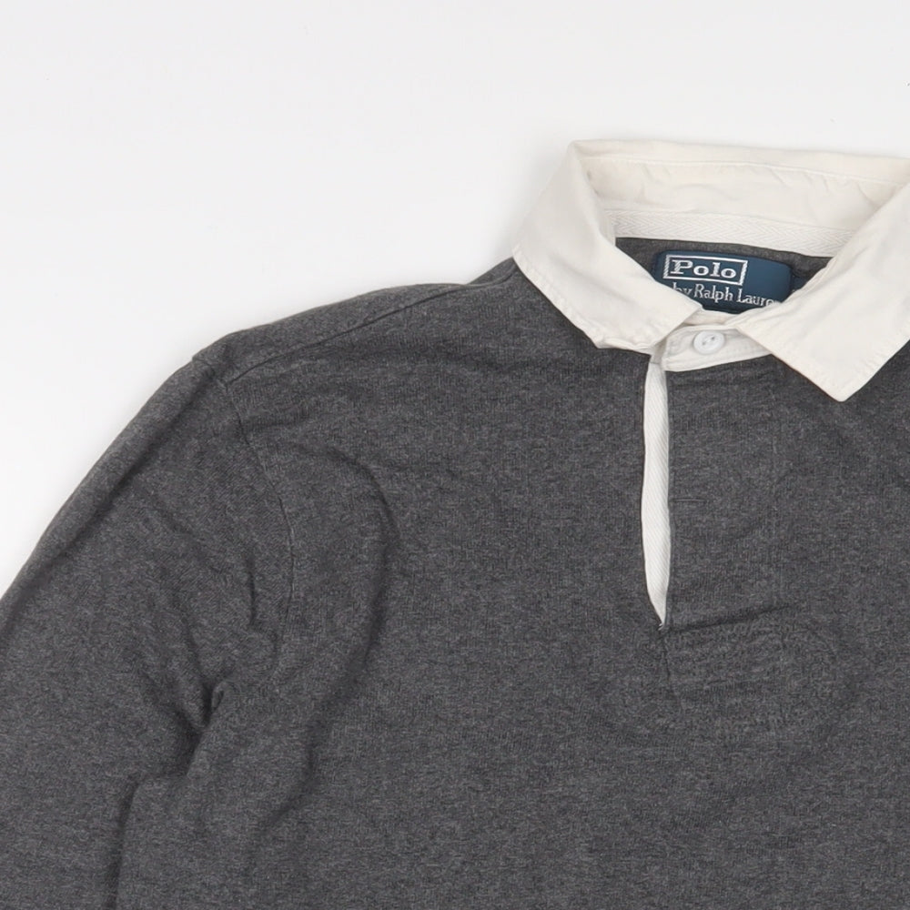 Ralph Lauren Mens Grey Cotton Polo Size S Collared Button - Logo, Embroidered