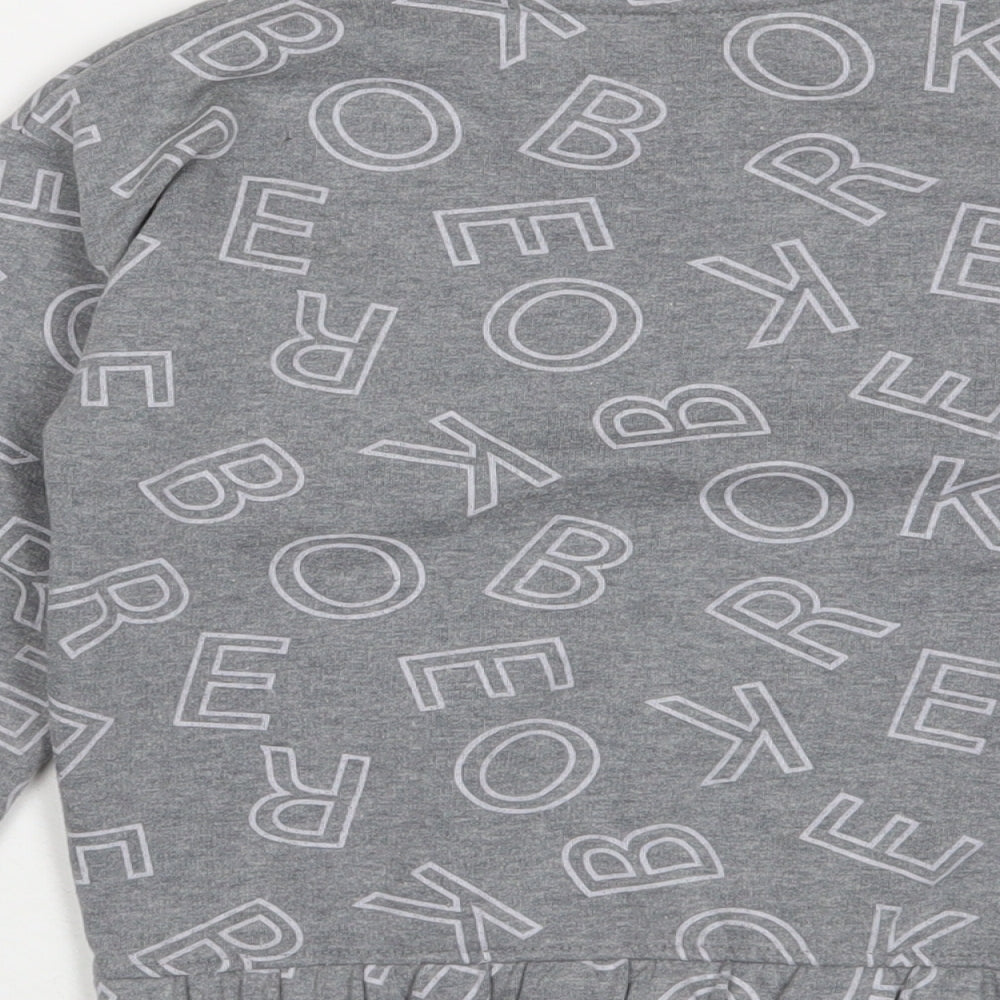 Reebok Girls Grey Geometric Cotton Pullover Sweatshirt Size 10-11 Years Pullover - Logo