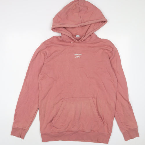 Reebok Womens Pink Cotton Pullover Hoodie Size M Pullover - Logo, Embroidered