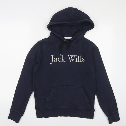 Jack Wills Womens Blue Cotton Pullover Hoodie Size 8 Pullover - Logo, Embroidered