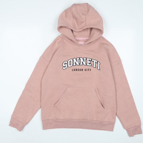 SONNE Girls Pink Cotton Pullover Hoodie Size 13-14 Years Pullover - Logo, Embroidered
