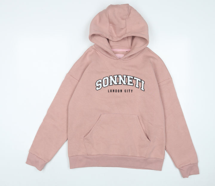 SONNE Girls Pink Cotton Pullover Hoodie Size 13-14 Years Pullover - Logo, Embroidered