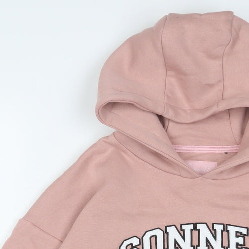 SONNE Girls Pink Cotton Pullover Hoodie Size 13-14 Years Pullover - Logo, Embroidered