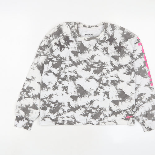Reebok Girls Grey Geometric Cotton Pullover Sweatshirt Size 13-14 Years Pullover
