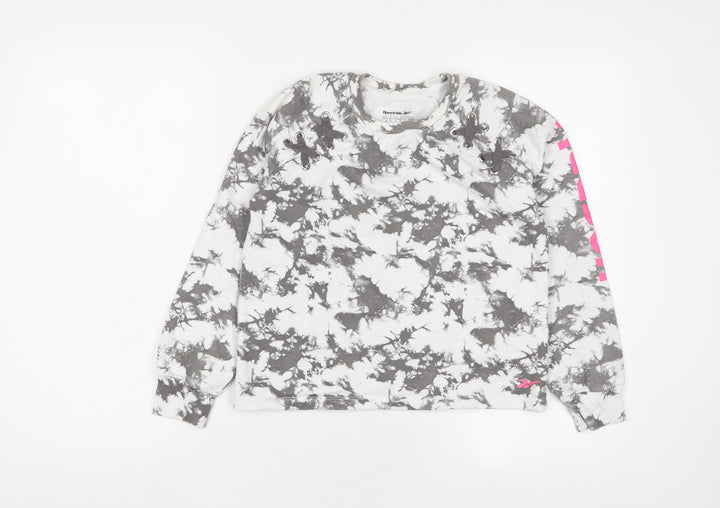 Reebok Girls Grey Geometric Cotton Pullover Sweatshirt Size 13-14 Years Pullover