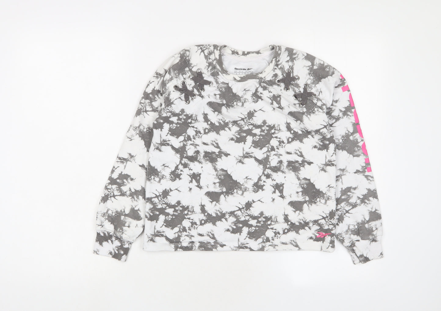 Reebok Girls Grey Geometric Cotton Pullover Sweatshirt Size 13-14 Years Pullover