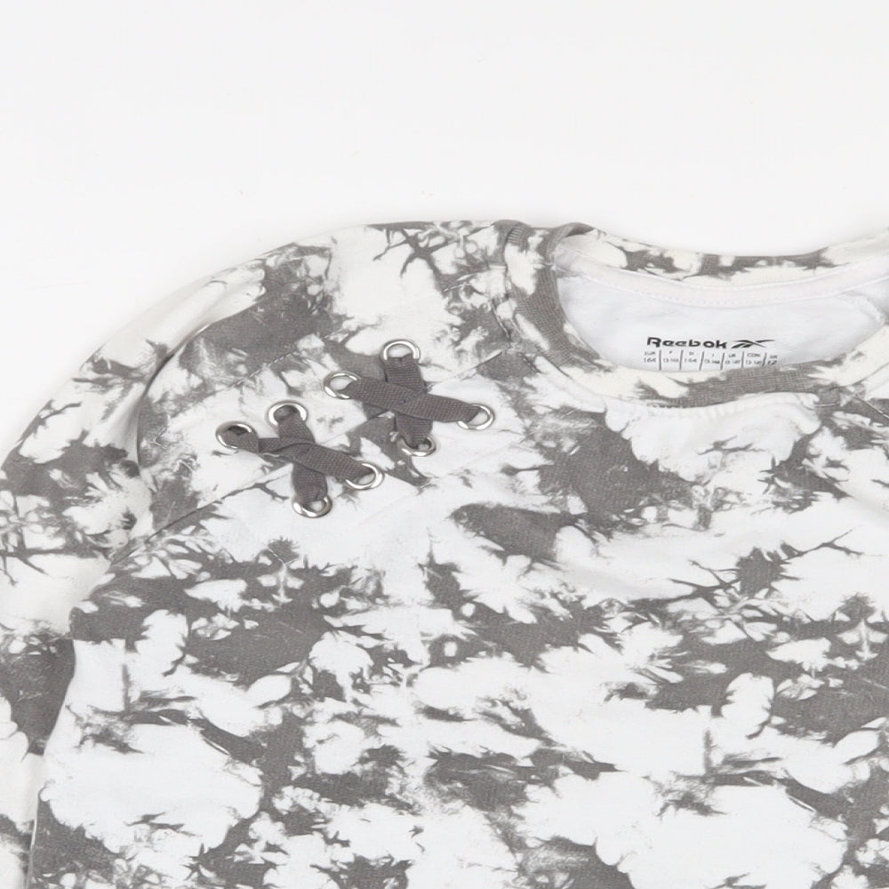 Reebok Girls Grey Geometric Cotton Pullover Sweatshirt Size 13-14 Years Pullover