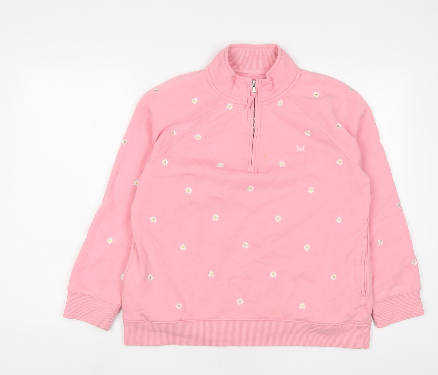 Crew Clothing Womens Pink Floral Cotton Pullover Sweatshirt Size 14 Zip - Embroidered
