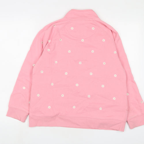 Crew Clothing Womens Pink Floral Cotton Pullover Sweatshirt Size 14 Zip - Embroidered