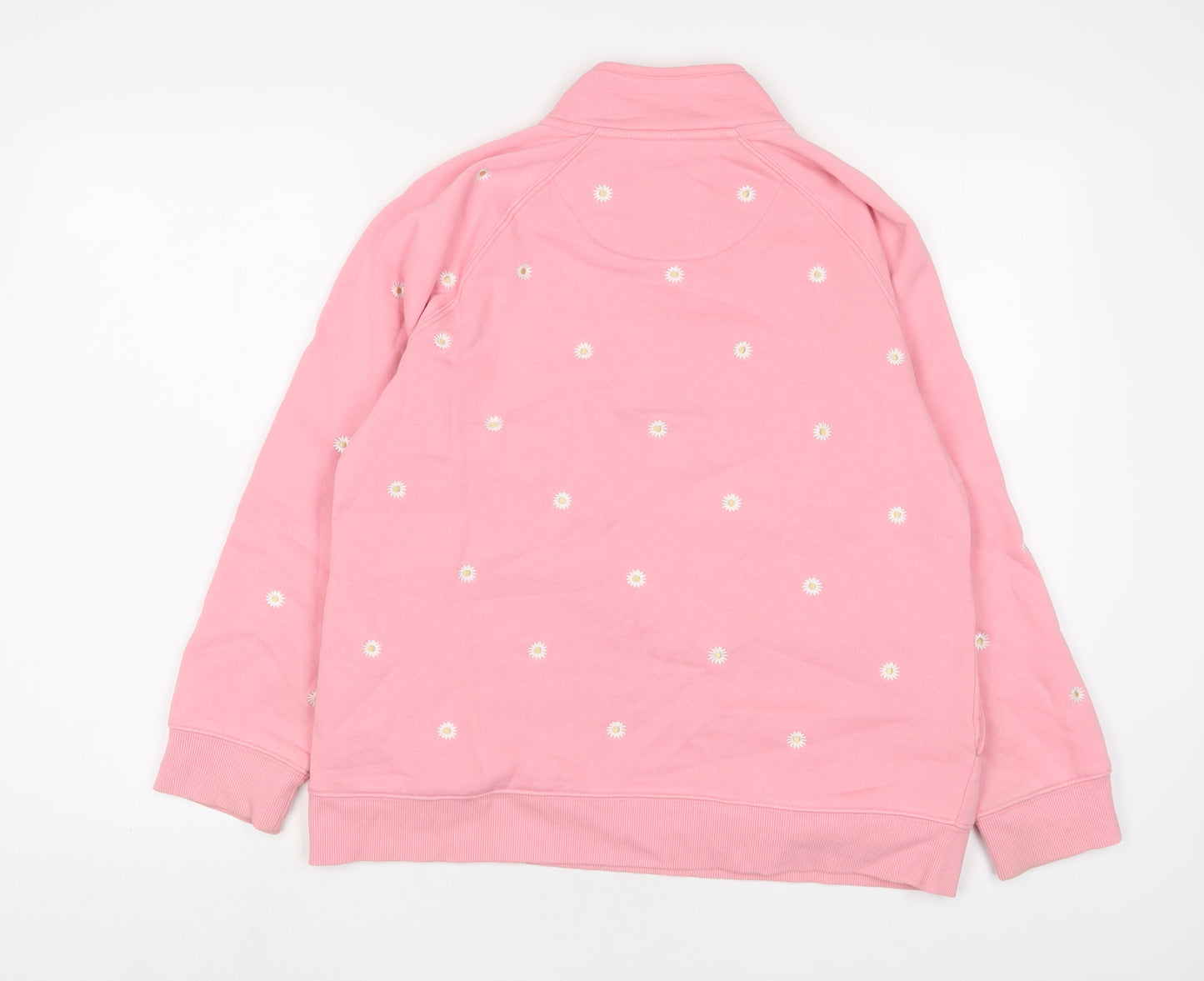 Crew Clothing Womens Pink Floral Cotton Pullover Sweatshirt Size 14 Zip - Embroidered