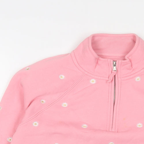 Crew Clothing Womens Pink Floral Cotton Pullover Sweatshirt Size 14 Zip - Embroidered