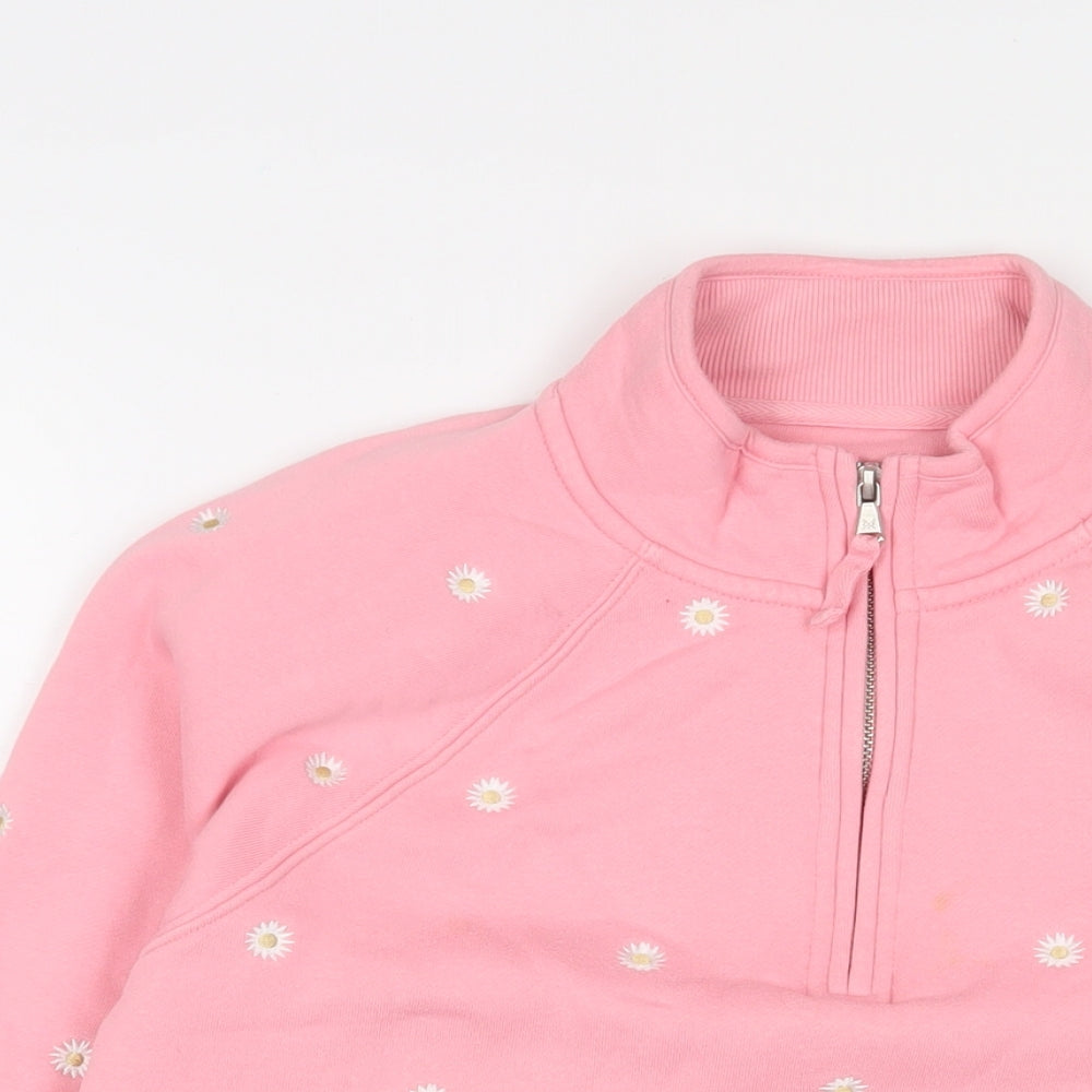 Crew Clothing Womens Pink Floral Cotton Pullover Sweatshirt Size 14 Zip - Embroidered
