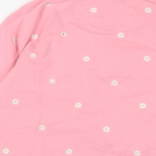Crew Clothing Womens Pink Floral Cotton Pullover Sweatshirt Size 14 Zip - Embroidered