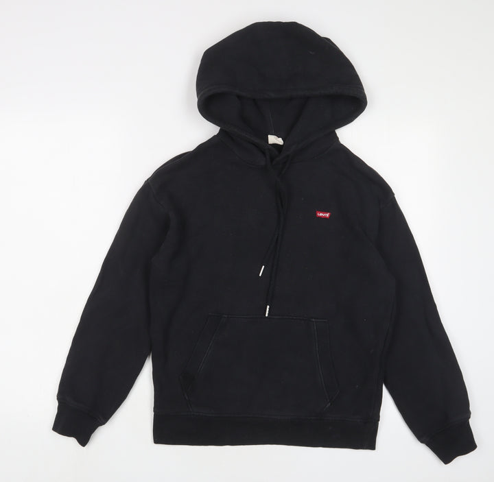 Levi's Womens Black Cotton Pullover Hoodie Size 2XS Pullover - Logo, Embroidered