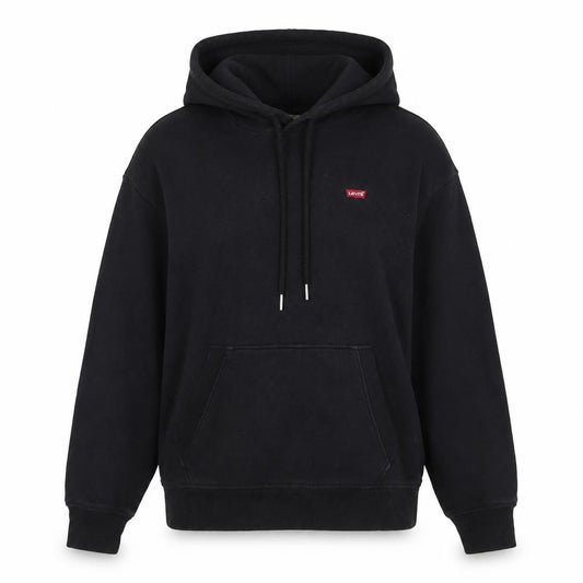 Front view of Levi's women’s black cotton pullover hoodie size 2xs pullover - logo, embroidered