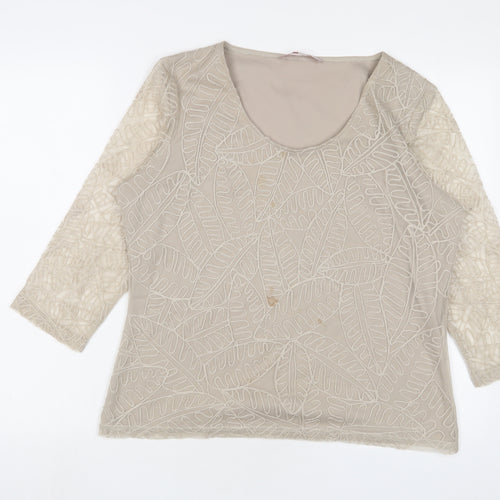 Jacques Vert Womens Beige Polyester Basic T-Shirt Size M Scoop Neck