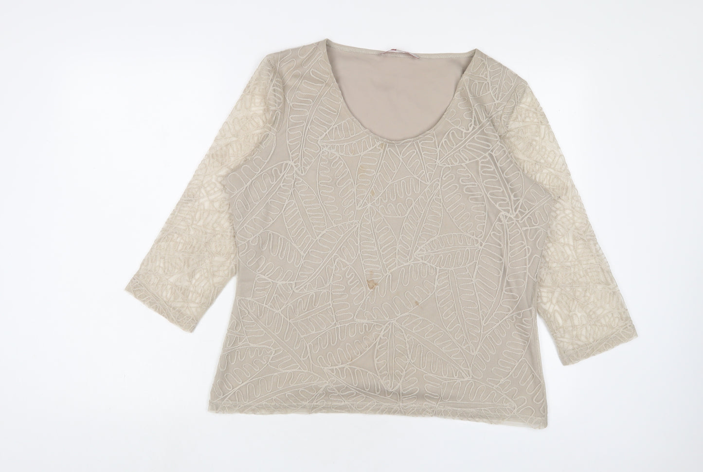 Jacques Vert Womens Beige Polyester Basic T-Shirt Size M Scoop Neck