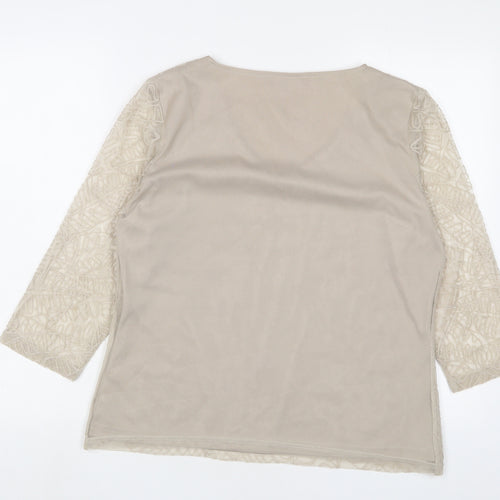 Jacques Vert Womens Beige Polyester Basic T-Shirt Size M Scoop Neck