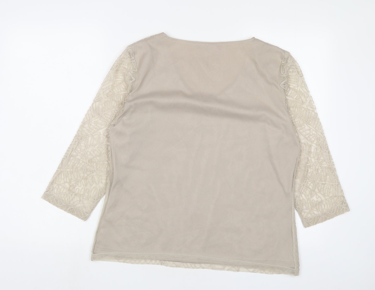 Jacques Vert Womens Beige Polyester Basic T-Shirt Size M Scoop Neck