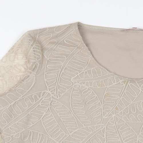 Jacques Vert Womens Beige Polyester Basic T-Shirt Size M Scoop Neck