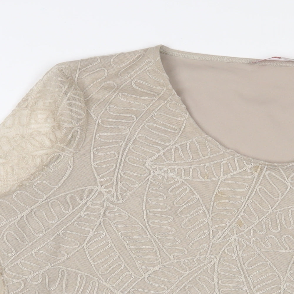 Jacques Vert Womens Beige Polyester Basic T-Shirt Size M Scoop Neck