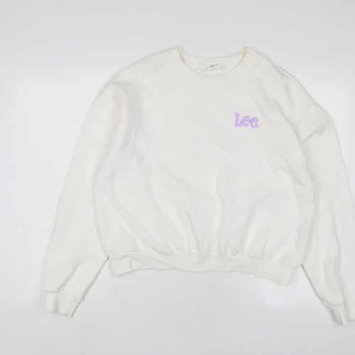 Lee X H&M Womens White Cotton Pullover Sweatshirt Size L Pullover - Embroidered