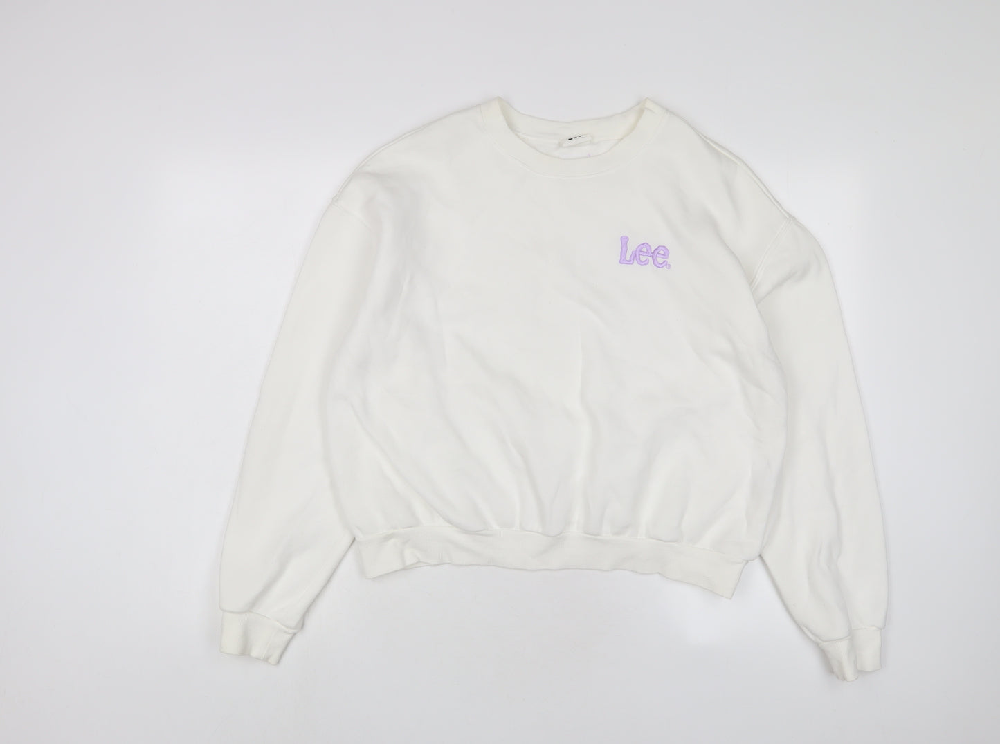 Lee X H&M Womens White Cotton Pullover Sweatshirt Size L Pullover - Embroidered