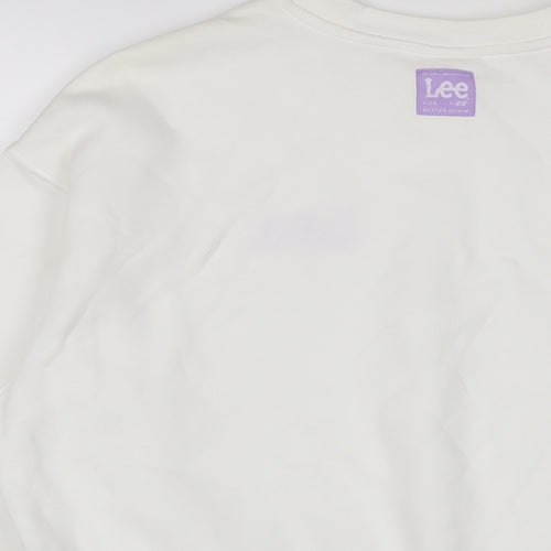 Lee X H&M Womens White Cotton Pullover Sweatshirt Size L Pullover - Embroidered