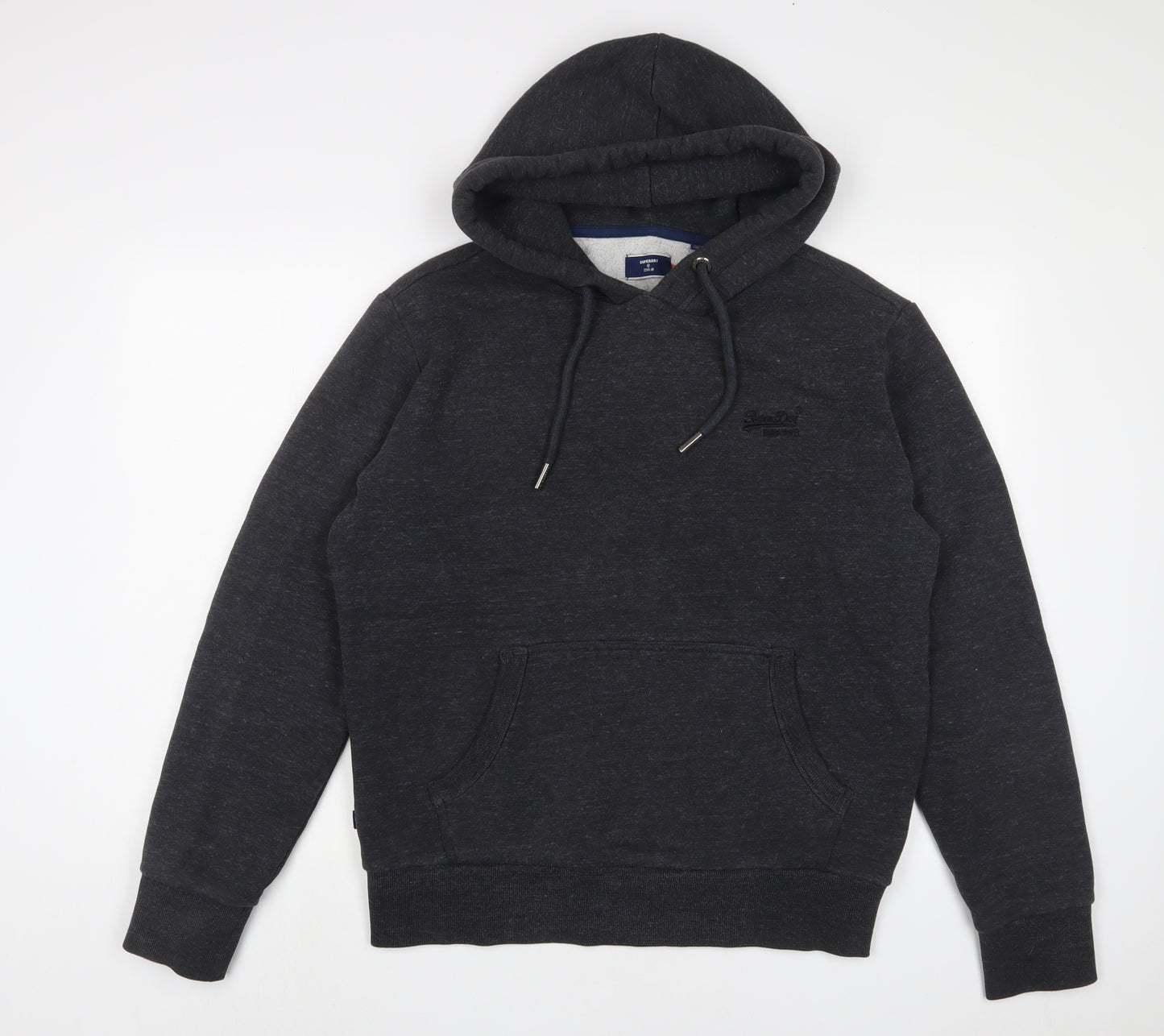 Superdry Mens Grey Cotton Pullover Hoodie Size L - Logo, Embroidered