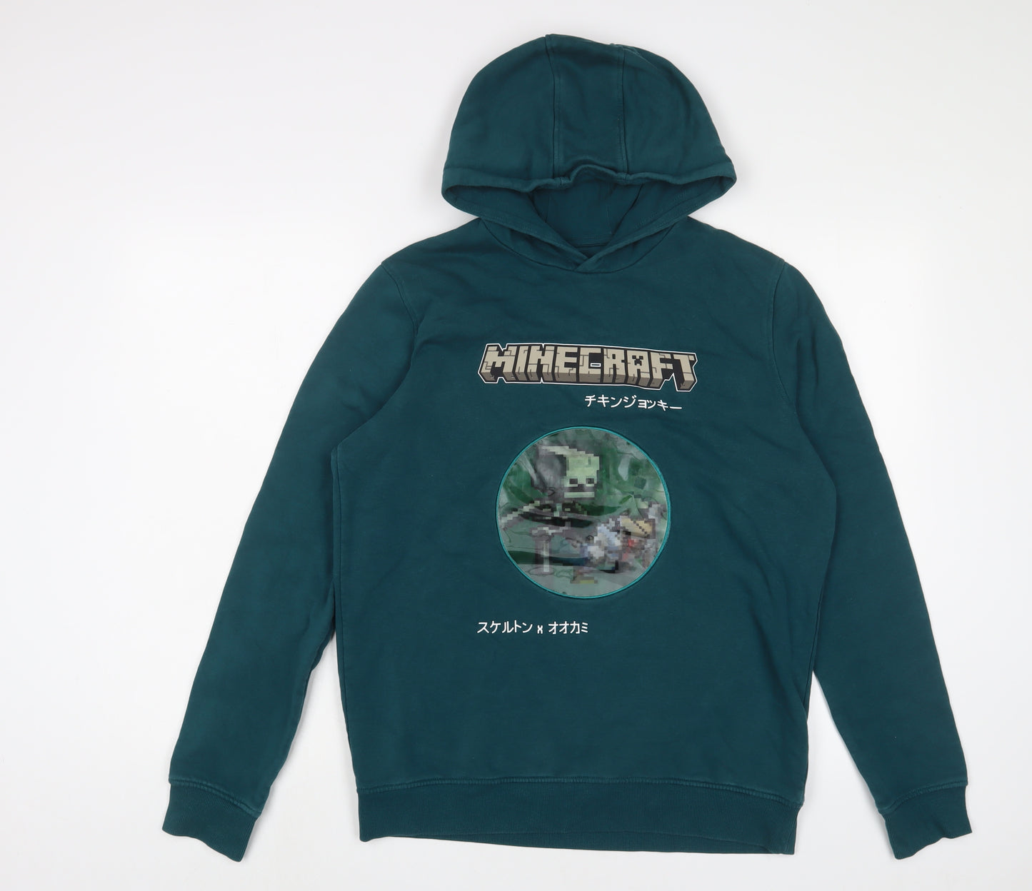 Marks and Spencer Boys Green Cotton Pullover Hoodie Size 15-16 Years Pullover - Minecraft