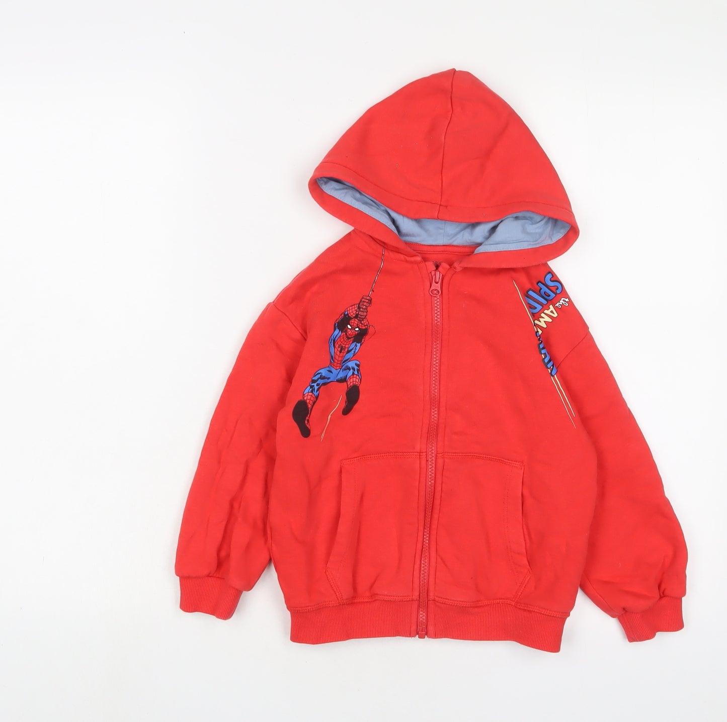 Marks and Spencer Boys Red Cotton Full Zip Hoodie Size 6-7 Years Zip - Spiderman