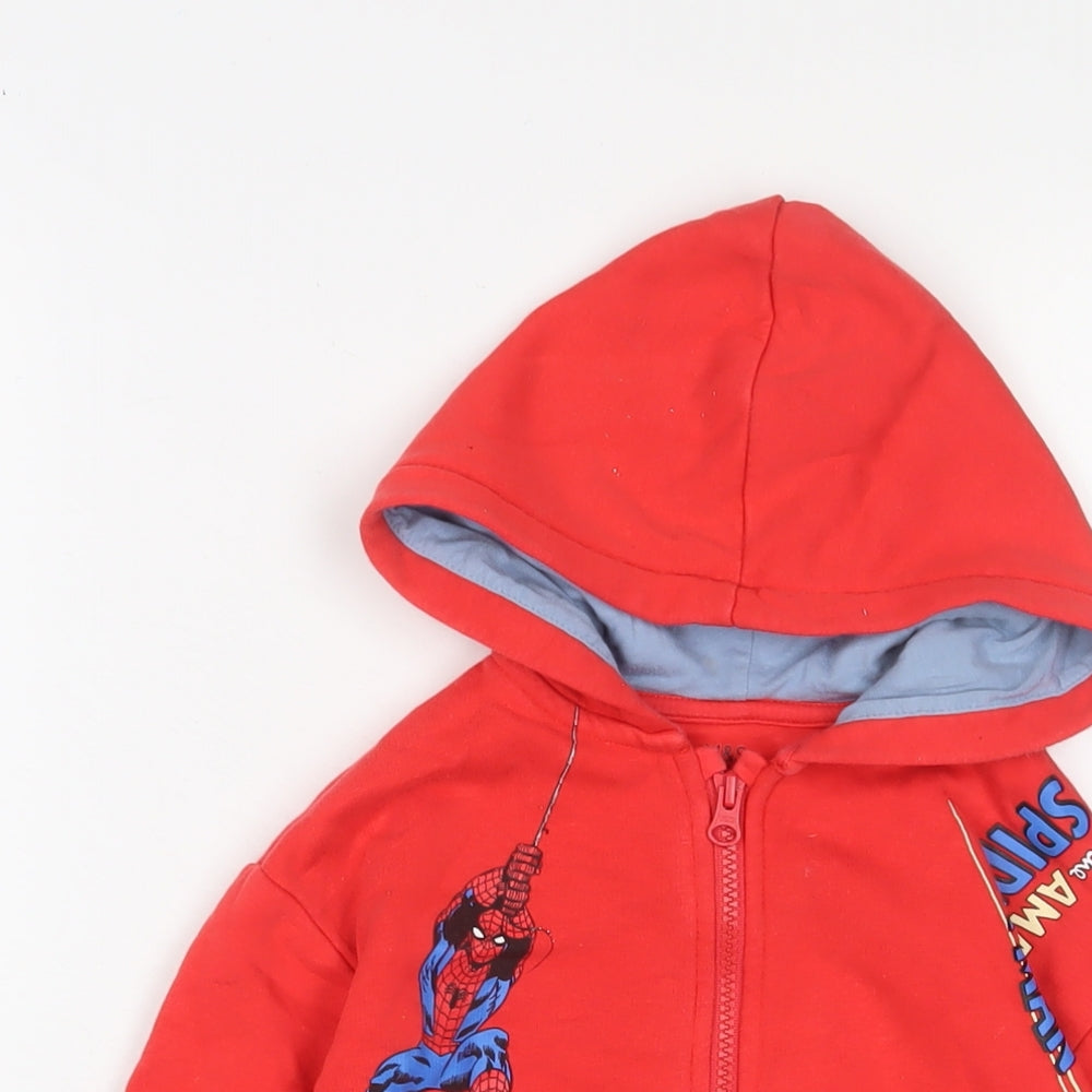 Marks and Spencer Boys Red Cotton Full Zip Hoodie Size 6-7 Years Zip - Spiderman