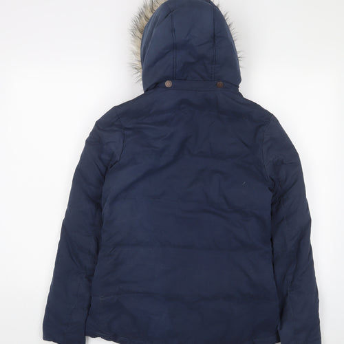 Fat Face Womens Blue Parka Coat Size 8 Zip