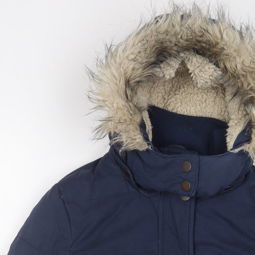 Fat Face Womens Blue Parka Coat Size 8 Zip