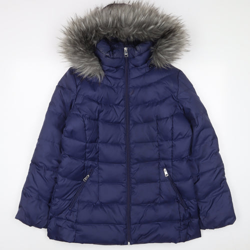 Andrew Marc Womens Blue Parka Coat Size L Zip - Zip Pockets