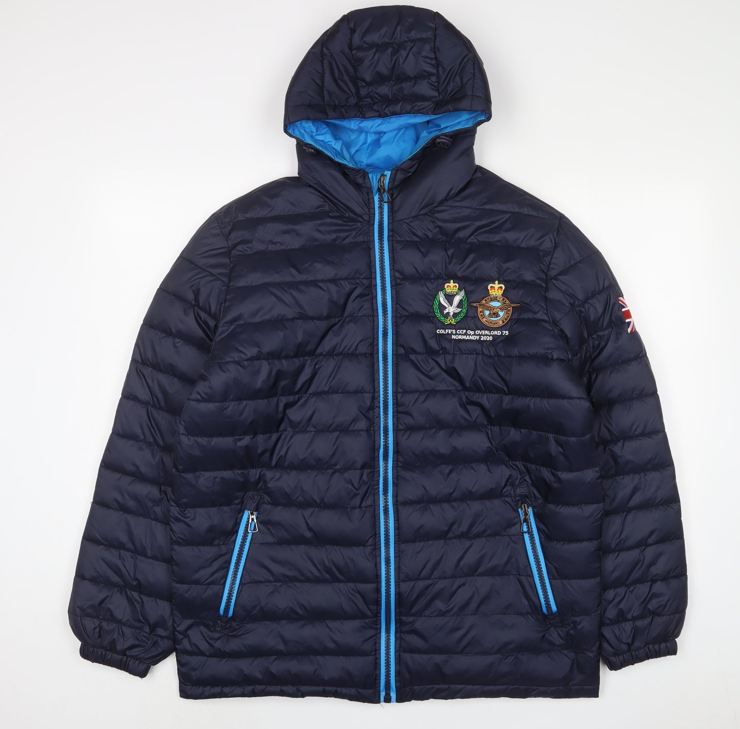 Normandy 2020 Mens Blue Puffer Jacket Jacket Size L Zip - Embroidered