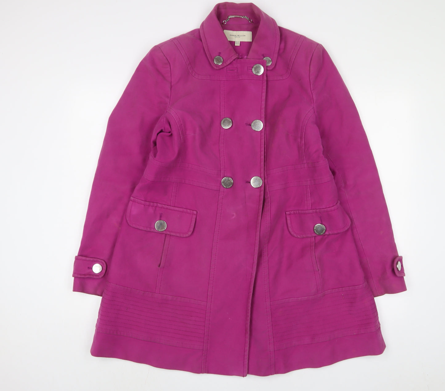 Karen Millen Womens Purple Overcoat Coat Size 14 Button
