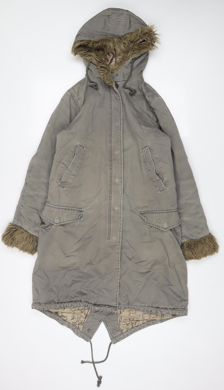 QED London Womens Green Parka Coat Size S Zip