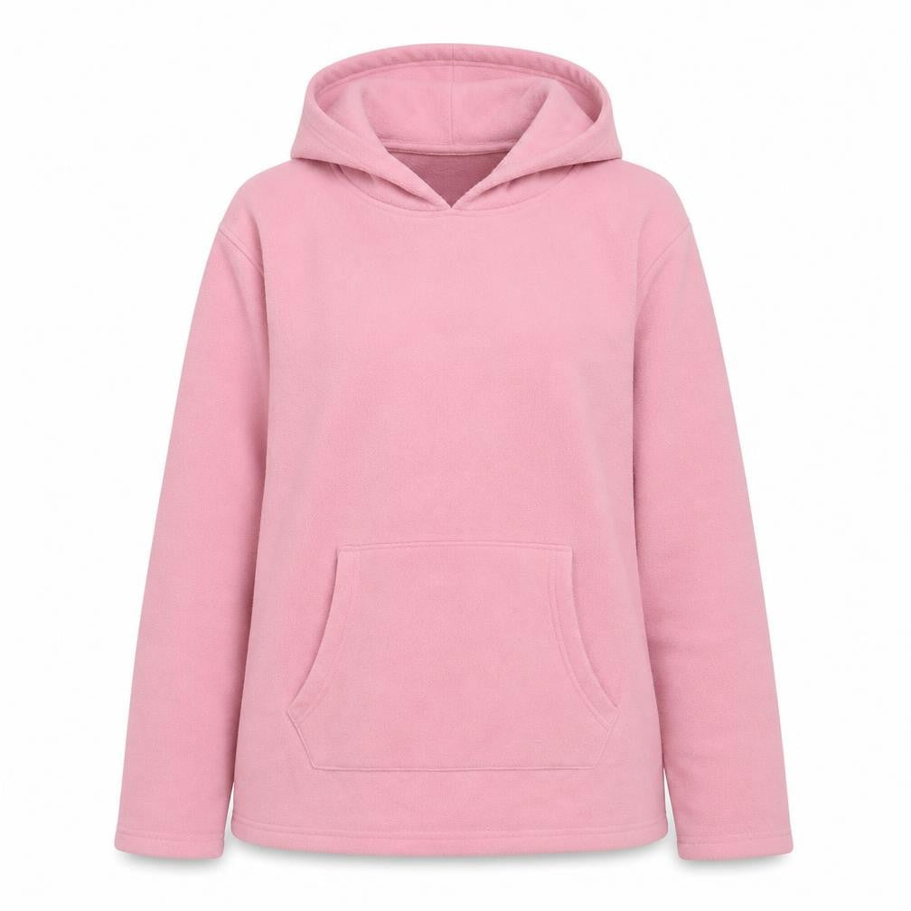 Front view of Yorkshire Trading women’s pink polyester pullover hoodie, size L, pullover